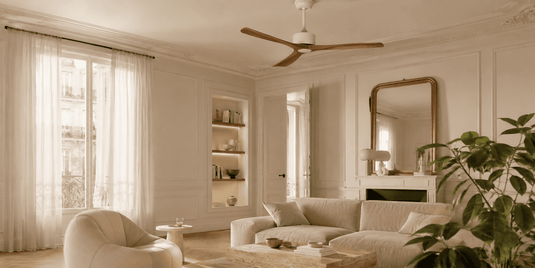 Ventilateur de plafond dans un séjour lumineux