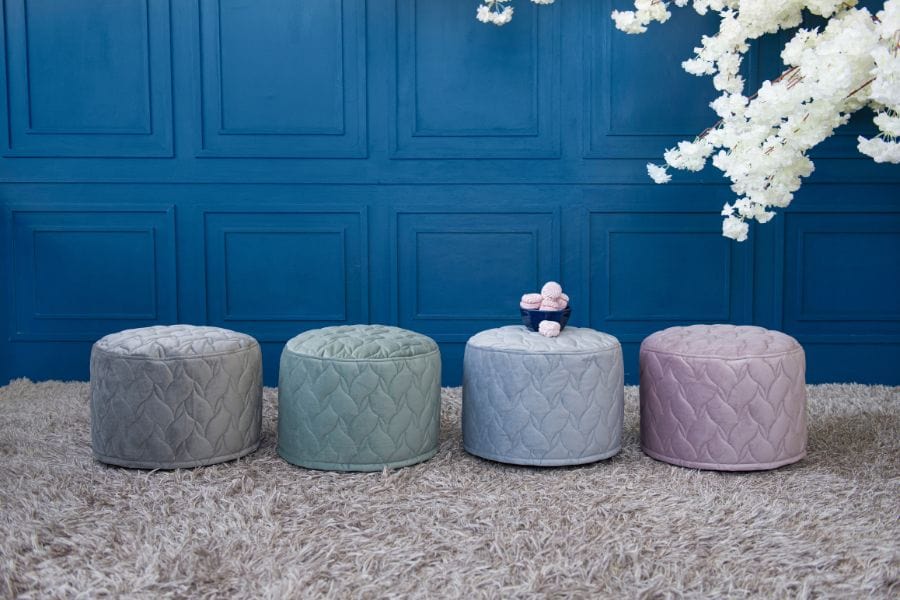 Petit Pouf Rond en Velours Côtelé