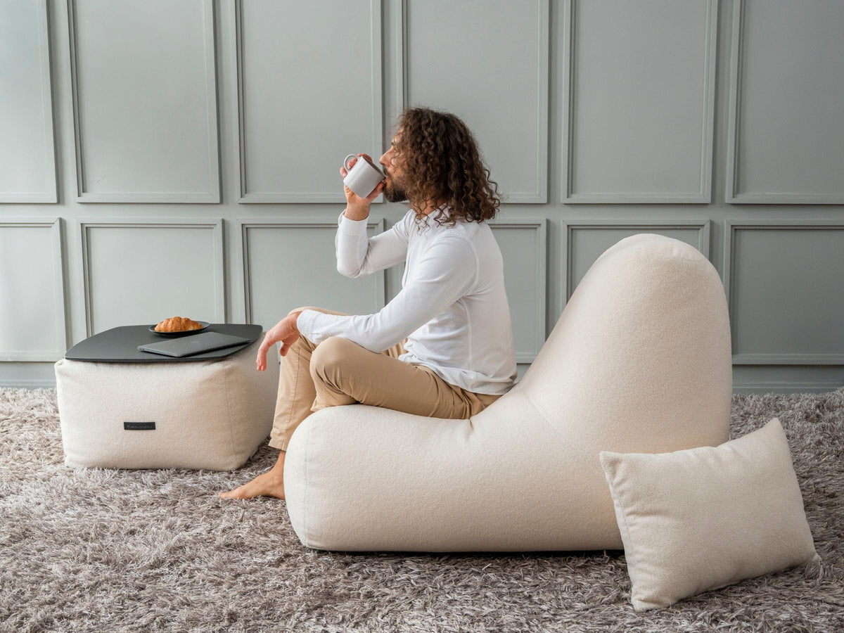 Pouf avec Dossier en Velours Côtelé