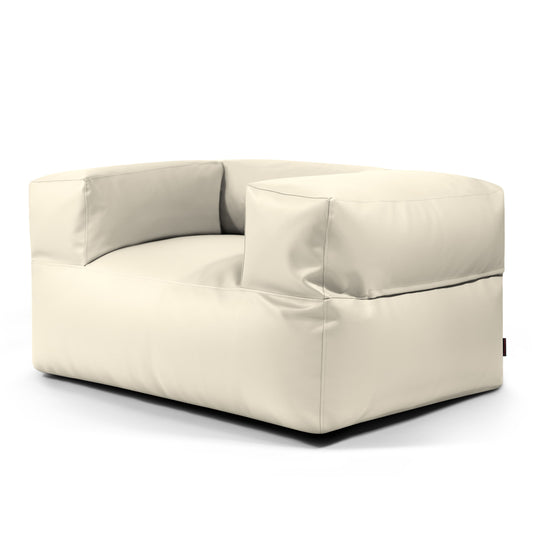 Fauteuil Pouf en Cuir Beige Crème