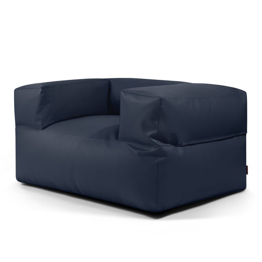 Fauteuil Pouf en Cuir Bleu Marine