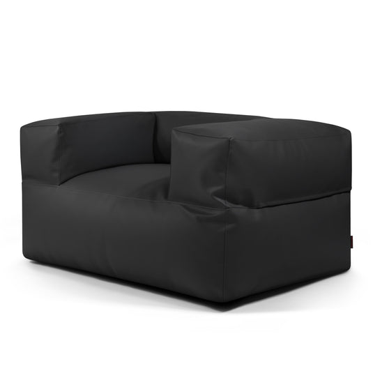 Fauteuil Pouf en Cuir Noir Profond