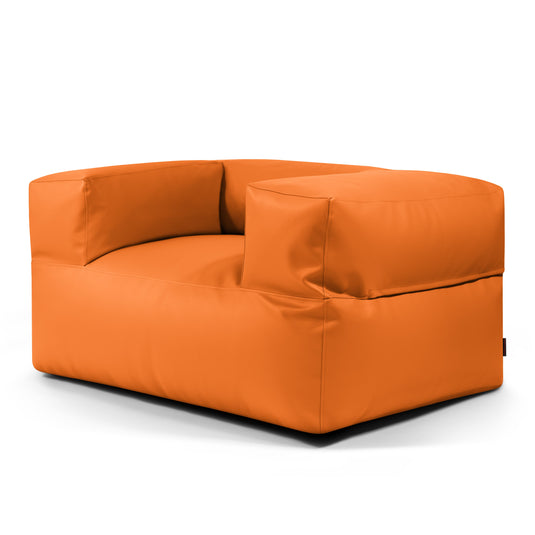 Fauteuil Pouf en Cuir Orange Mandarine