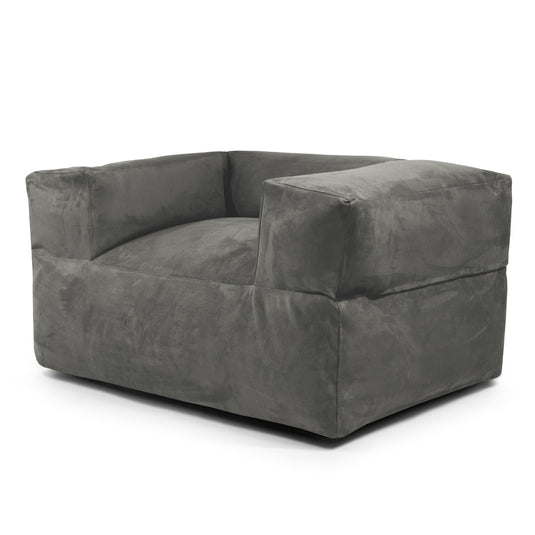 Fauteuil Pouf en Suede Gris Anthracite
