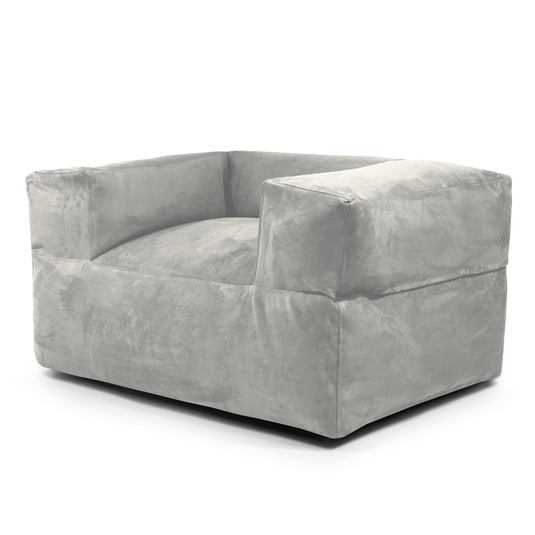 Fauteuil Pouf en Suede Gris Perle