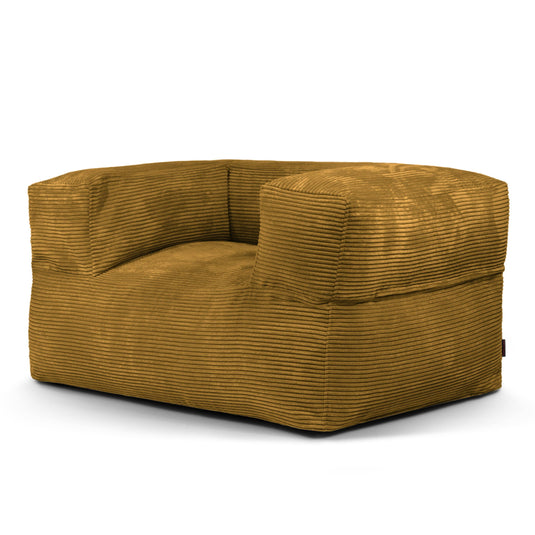 Fauteuil Pouf en Velours Côtelé Jaune Ocre