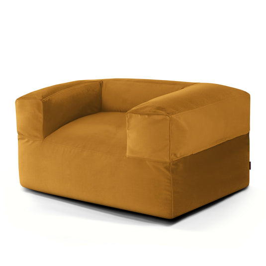 Fauteuil Pouf en Velours Jaune Moutarde