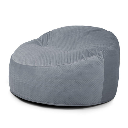 Gros Pouf en Velours Capitonné Bleu Gris Beaumont Concept