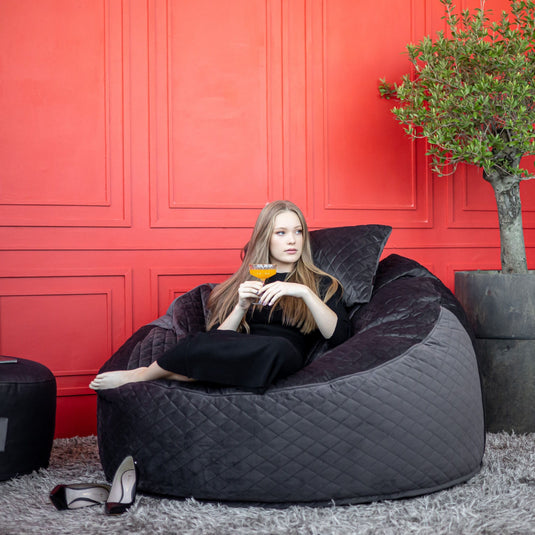 Housse de Pouf XXL en Velours Matelassé