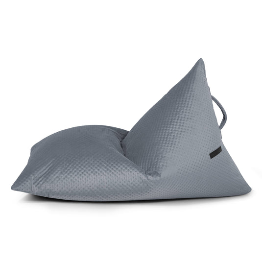 Petit Pouf Poire en velours capitonné Bleu Gris Beaumont Concept