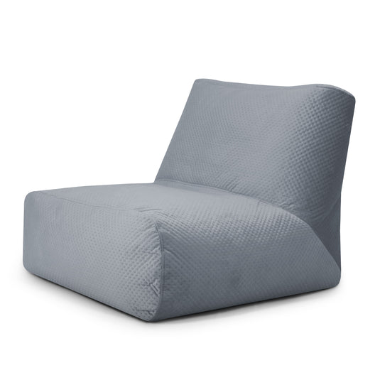 Pouf 2 places en Velours Capitonné Bleu Gris