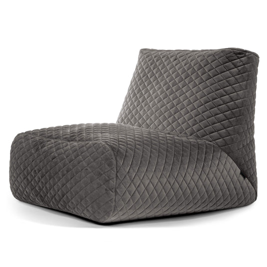 Pouf 2 places en Velours Matelassé Gris Anthracite