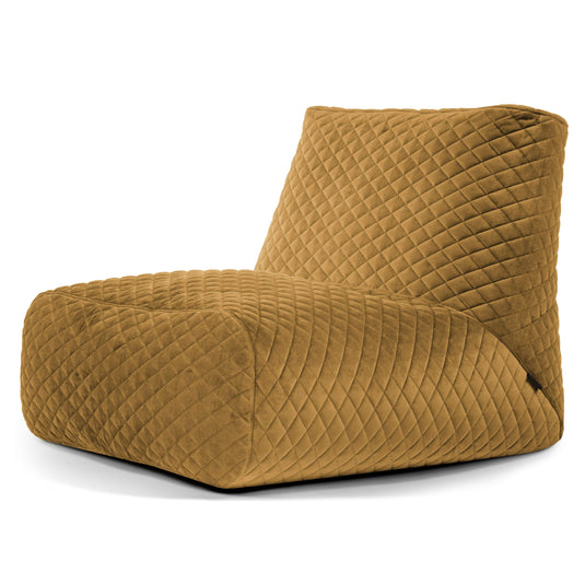 Pouf 2 places en Velours Matelassé Jaune Ocre