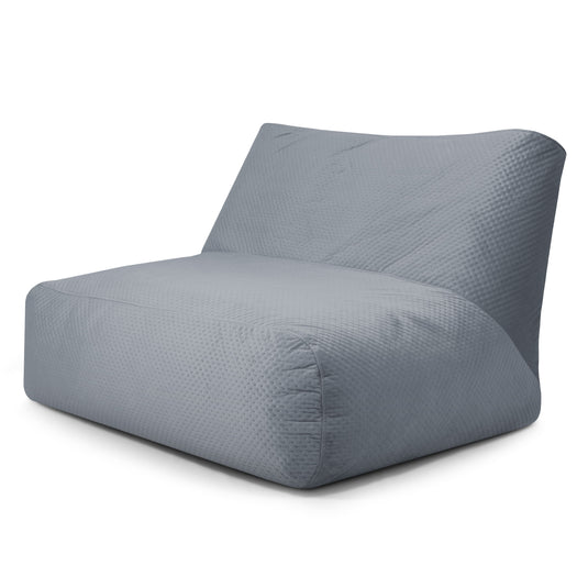 Pouf 2 places Géant en Velours Capitonné Bleu Gris