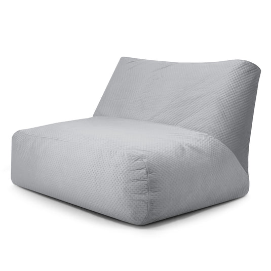 Pouf 2 places Géant en Velours Capitonné Gris Perle