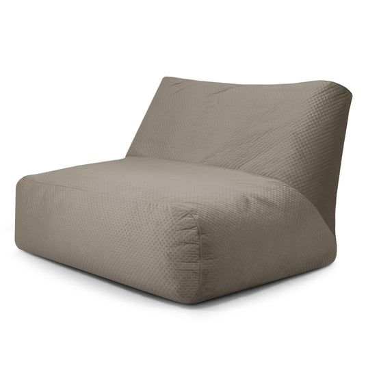 Pouf 2 places Géant en Velours Capitonné Marron Taupe