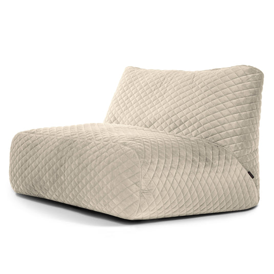 Pouf 2 places Géant en Velours Matelassé Beige Crème