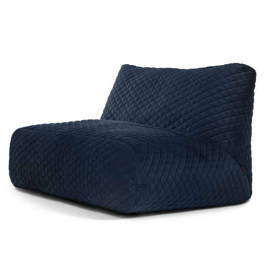 Pouf 2 places Géant en Velours Matelassé Bleu Marine