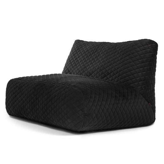 Pouf 2 places Géant en Velours Matelassé Noir Profond