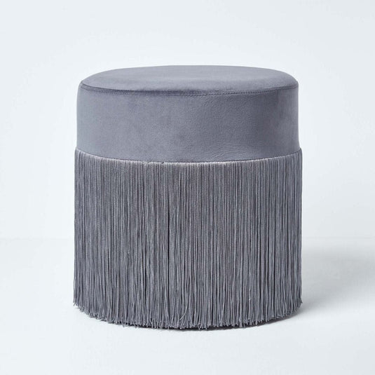 Pouf à Franges Gris