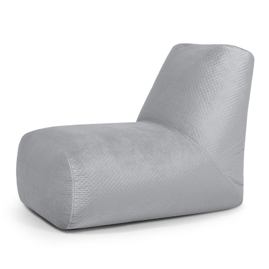 Pouf avec Dossier en Velours Capitonné Gris Perle