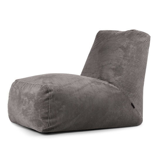 Pouf avec Dossier en Velours Côtelé Gris Anthracite