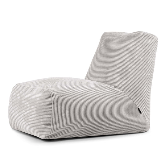 Pouf avec Dossier en Velours Côtelé Gris Perle