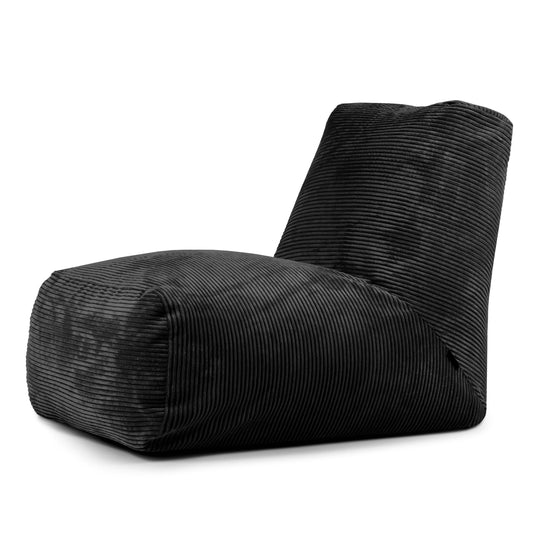 Pouf avec Dossier en Velours Côtelé Noir Profond