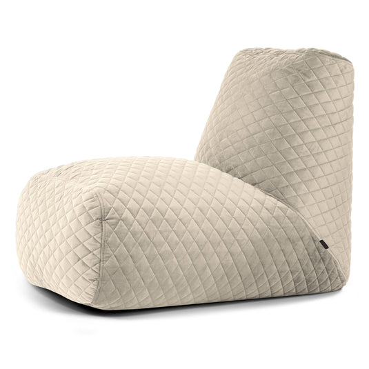 Pouf avec Dossier en Velours Matelassé Beige Crème