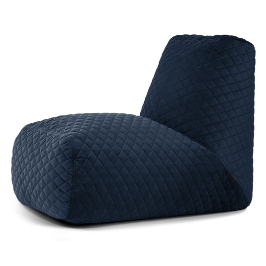 Pouf avec Dossier en Velours Matelassé Bleu Marine