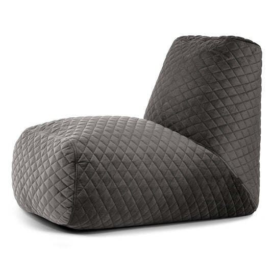 Pouf avec Dossier en Velours Matelassé Gris Anthracite