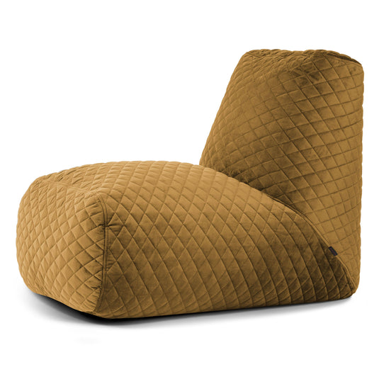Pouf avec Dossier en Velours Matelassé Jaune Ocre