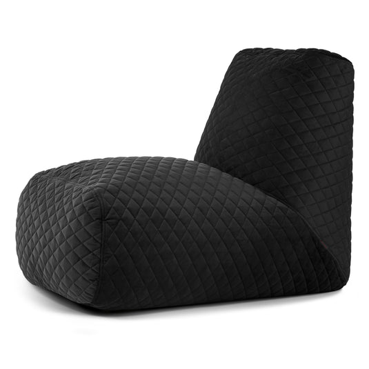 Pouf avec Dossier en Velours Matelassé Noir Profond