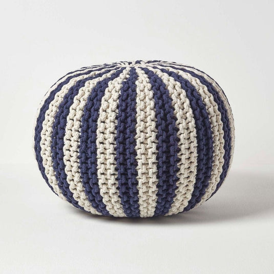 Pouf Bonbon Bleu marine et blanc / 35 x 40