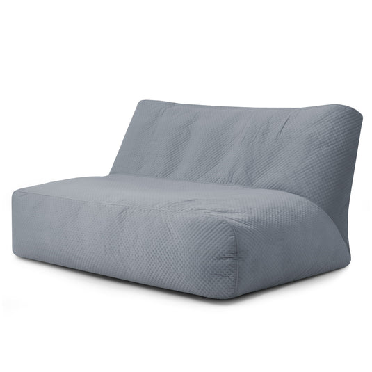 Pouf Canapé 3 places en Velours Capitonné Bleu Gris