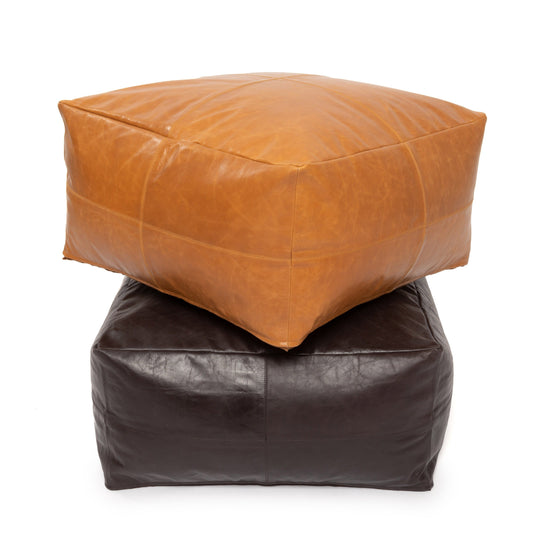 Pouf Carré Cuir Marron