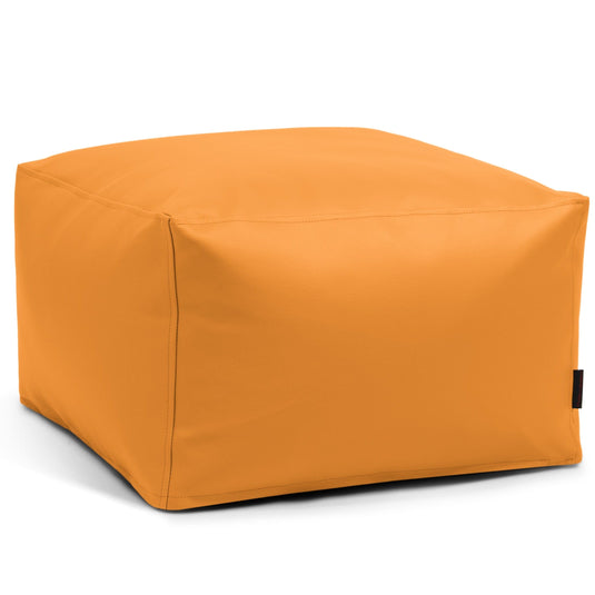 Pouf Carré Cuir Orange Mandarine