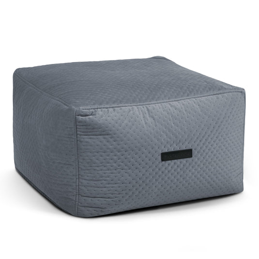 Pouf Carré en Velours Capitonné Bleu Gris