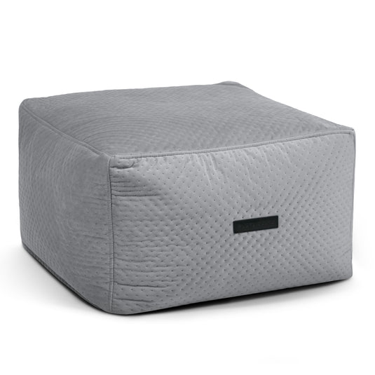 Pouf Carré en Velours Capitonné Gris Perle