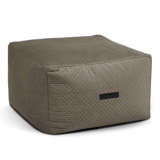 Pouf Carré en Velours Capitonné Marron Taupe