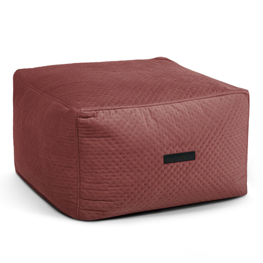 Pouf Carré en Velours Capitonné Rouge Amarante