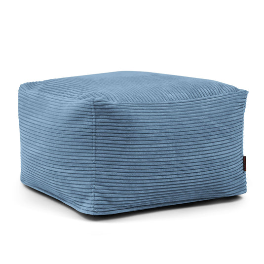 Pouf Carré en Velours Côtelé Bleu Canard