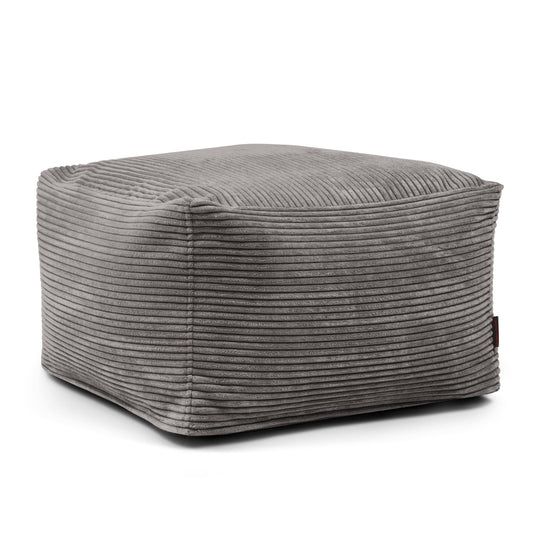 Pouf Carré en Velours Côtelé Gris Anthracite