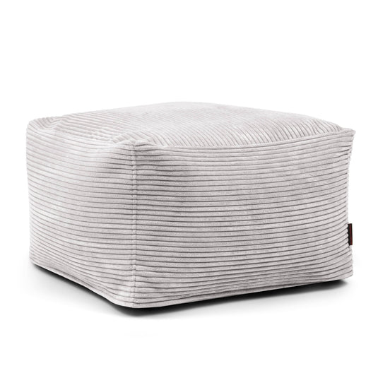 Pouf Carré en Velours Côtelé Gris Perle