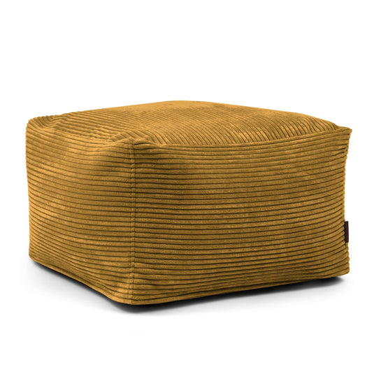 Pouf Carré en Velours Côtelé Jaune Ocre