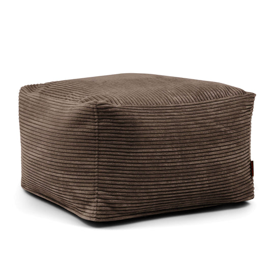 Pouf Carré en Velours Côtelé Marron Chocolat