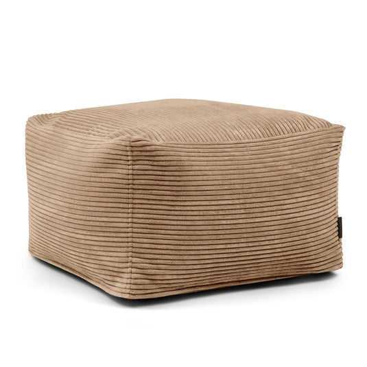Pouf Carré en Velours Côtelé Marron Noisette