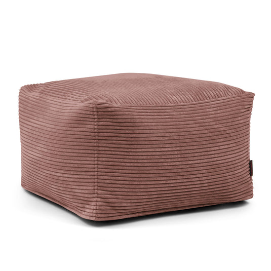 Pouf Carré en Velours Côtelé Rose Taupe
