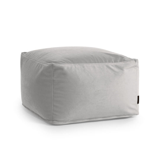 Pouf Carré en Velours Gris Perle