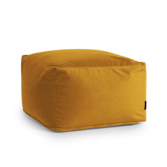 Pouf Carré en Velours Jaune Moutarde
